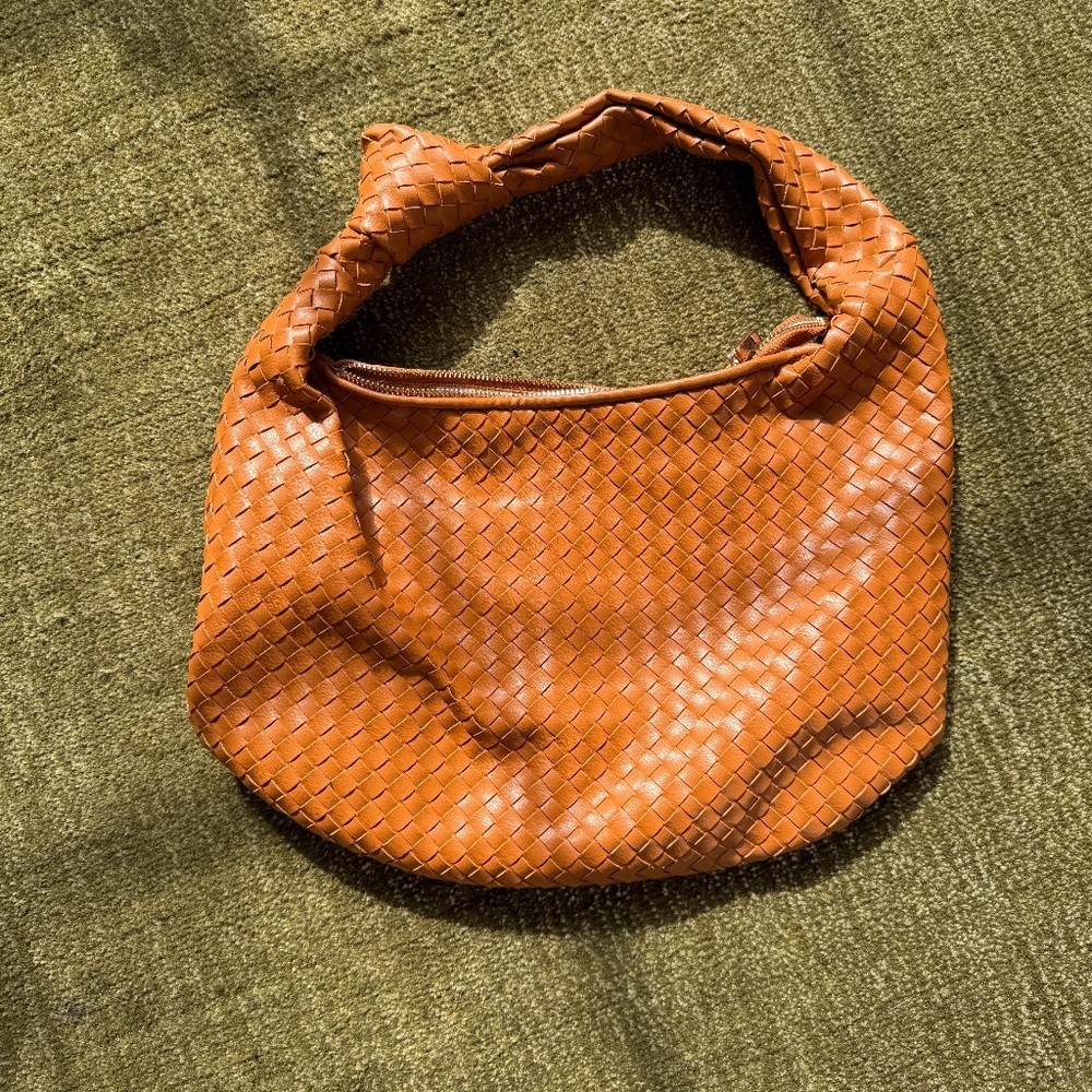 Anthropologie Melie Bianco Woven Brigette Hobo Bag in Tan Vegan Leather